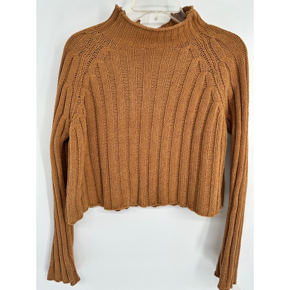 American Eagle Outfitters Mock Neck Ribbed Cropped Sweater Brown XS